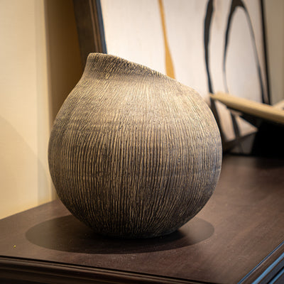 Textured Charcoal Ceramic Vase