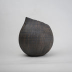 textured charcoal ceramic vase with angled rim