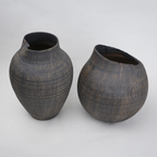 textured charcoal ceramic vase with angled rim