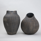 textured charcoal ceramic vase with angled rim