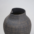 textured charcoal ceramic vase with angled rim