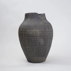 textured charcoal ceramic vase with angled rim