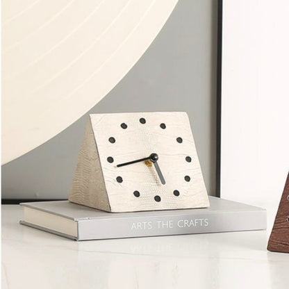 Modern textured desk clock in beige and brown with angled design for home decor styling