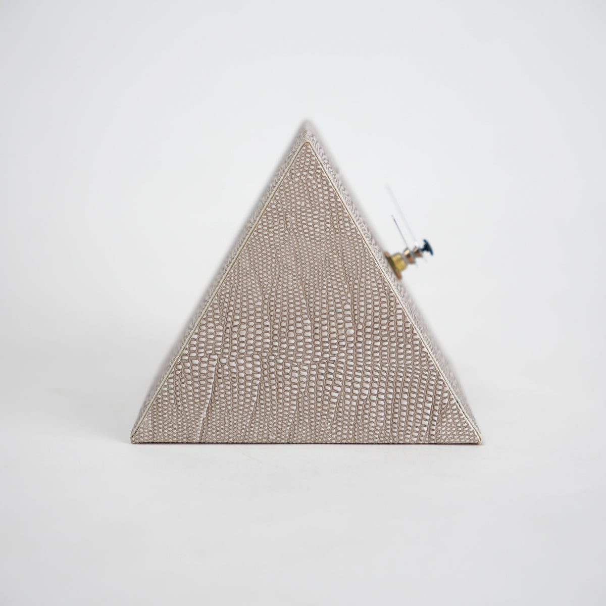 Modern textured desk clock in beige and brown with angled design for home decor styling