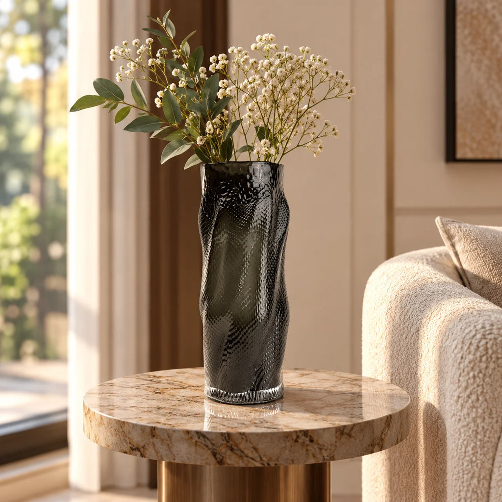 Matte black flow vase elevated angle interior
