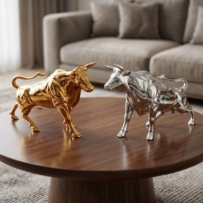 Toro Luxe Bull Figurine chrome metallic decor sculpture