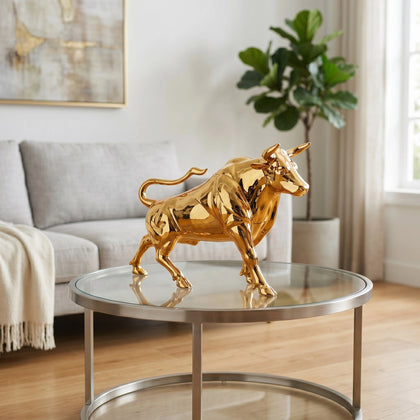 Toro Luxe Bull Figurine gold finish modern decor
