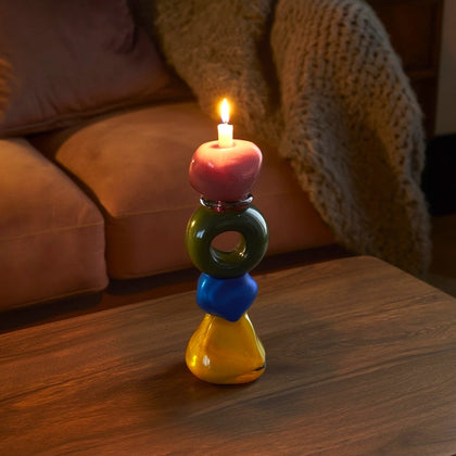 Yellow-base totem holder, walnut & velvet