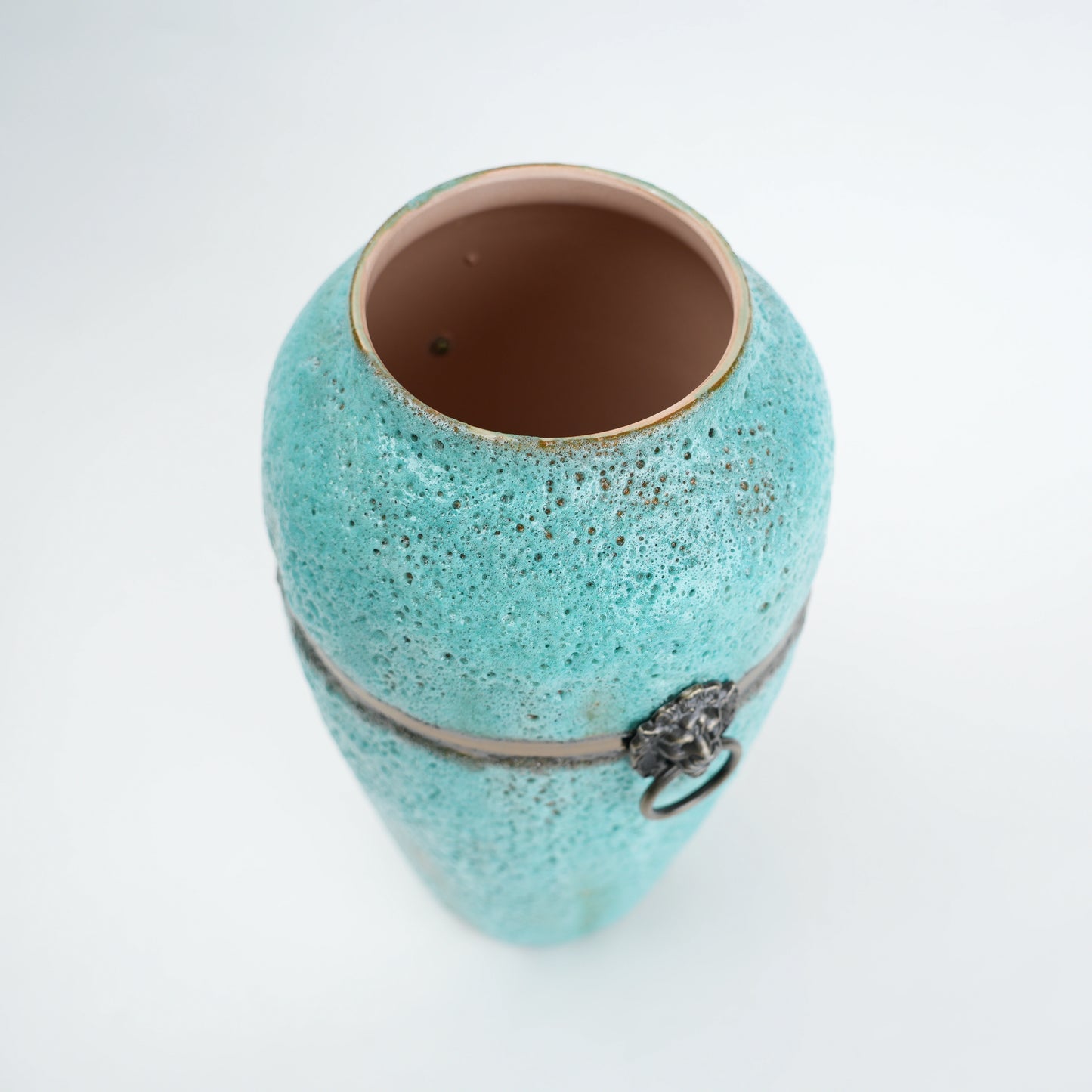 Turquoise patina ceramic jar vase with antique ring detail available in multiple sizes for home decor
