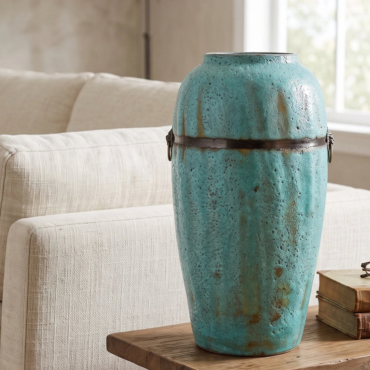 Turquoise Patina Ceramic Vase