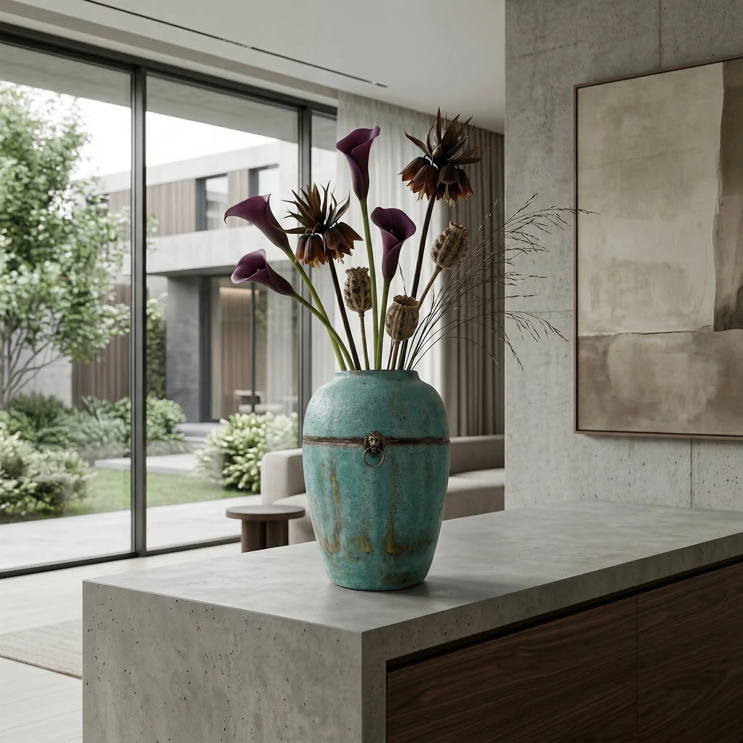 Turquoise Patina Ceramic Vase