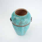 Turquoise patina ceramic jar vase with antique ring detail available in multiple sizes for home decor