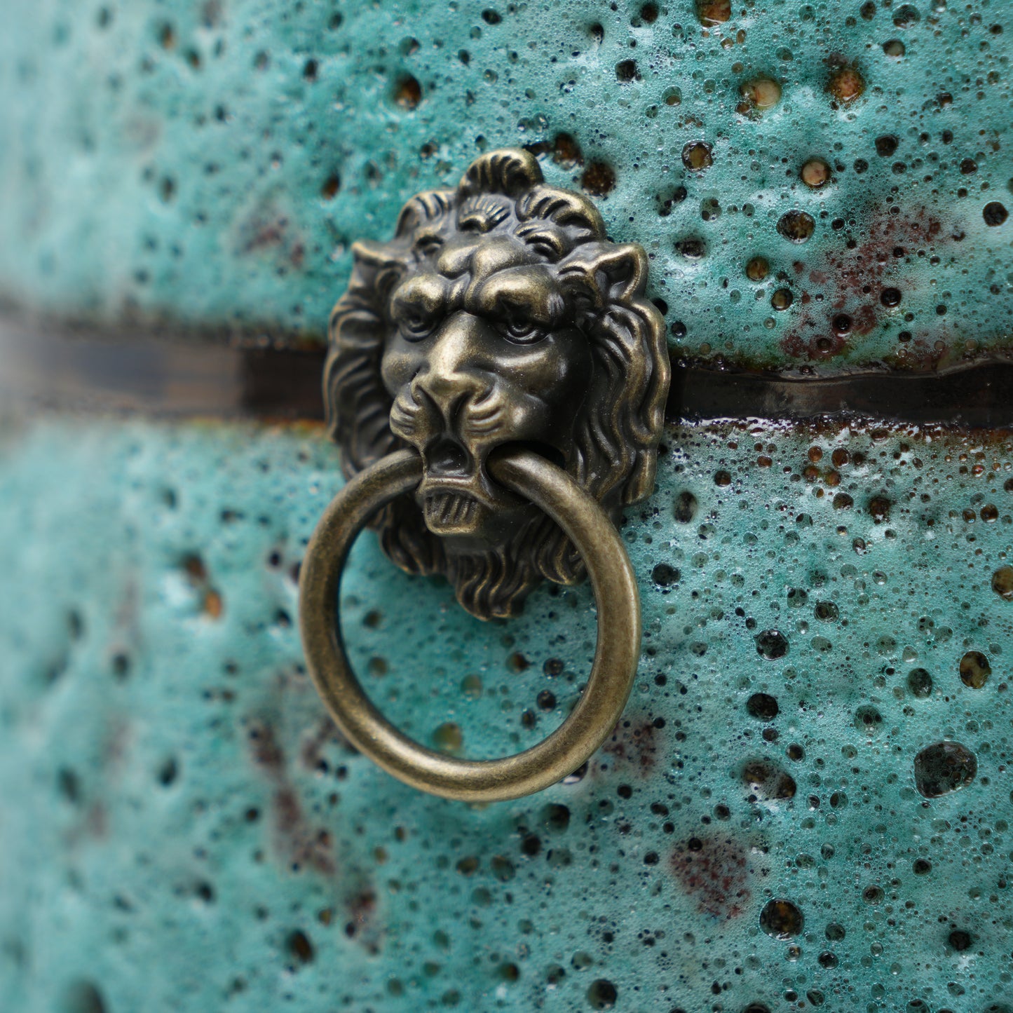 Turquoise patina ceramic jar vase with antique ring detail available in multiple sizes for home decor