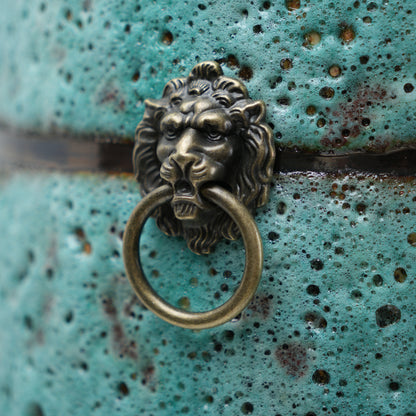 Turquoise patina ceramic jar vase with antique ring detail available in multiple sizes for home decor