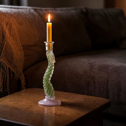 Tall Twist Glow holder lit on side table