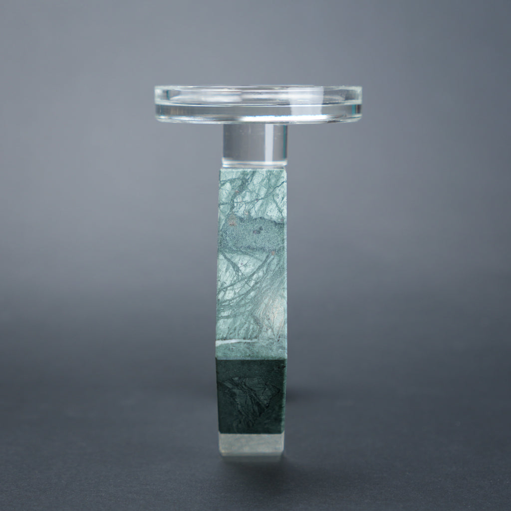 geometric candle holder green marble base modern