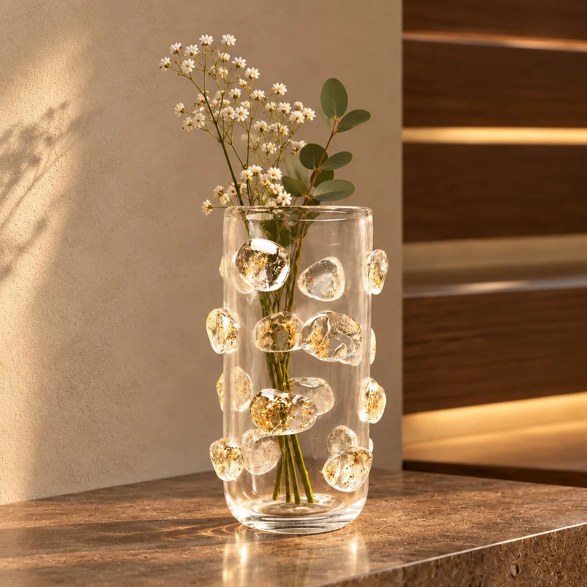 Pebble Luxe vase pair, roses on marble counter