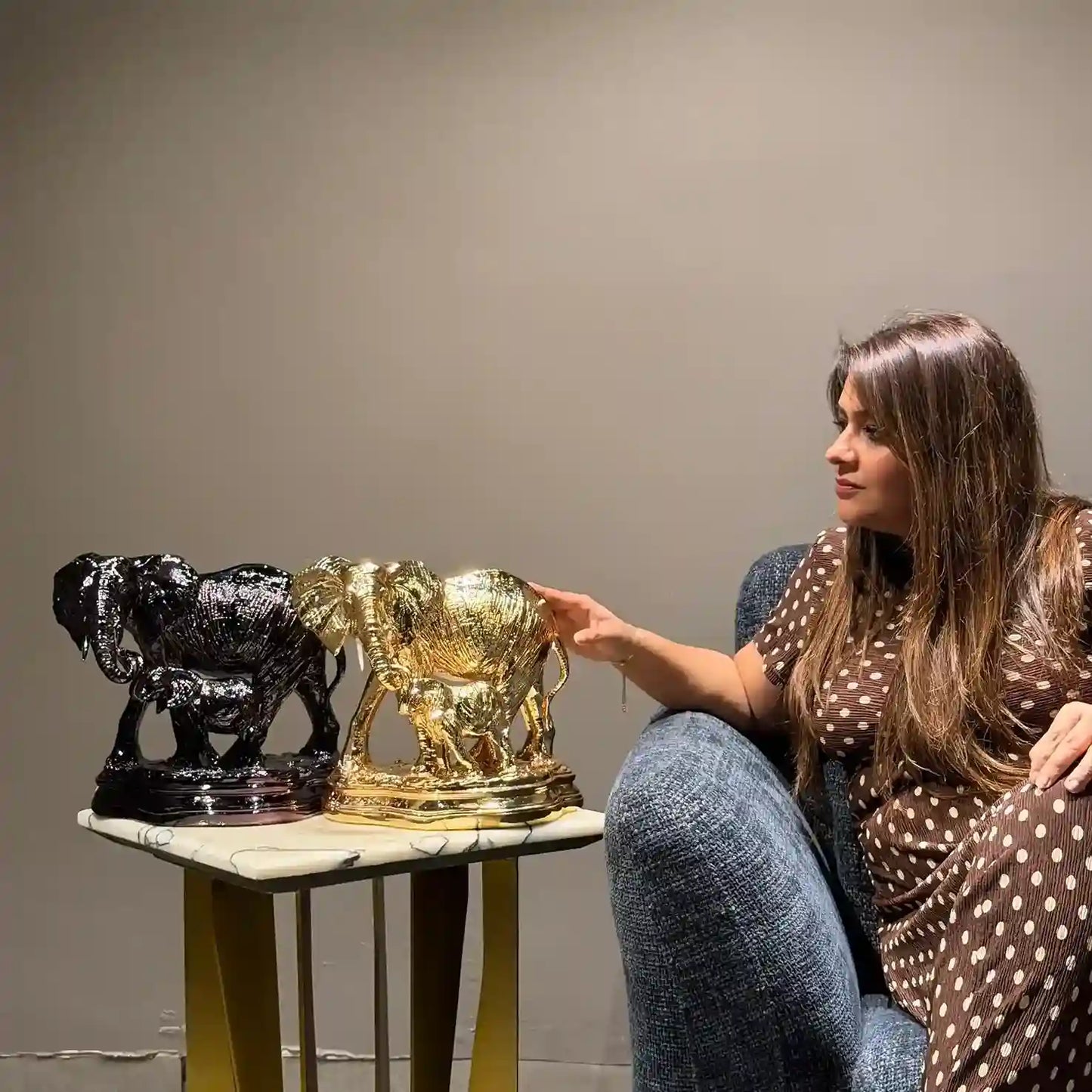 gold and black elephant family decor showpiece luxury home accent