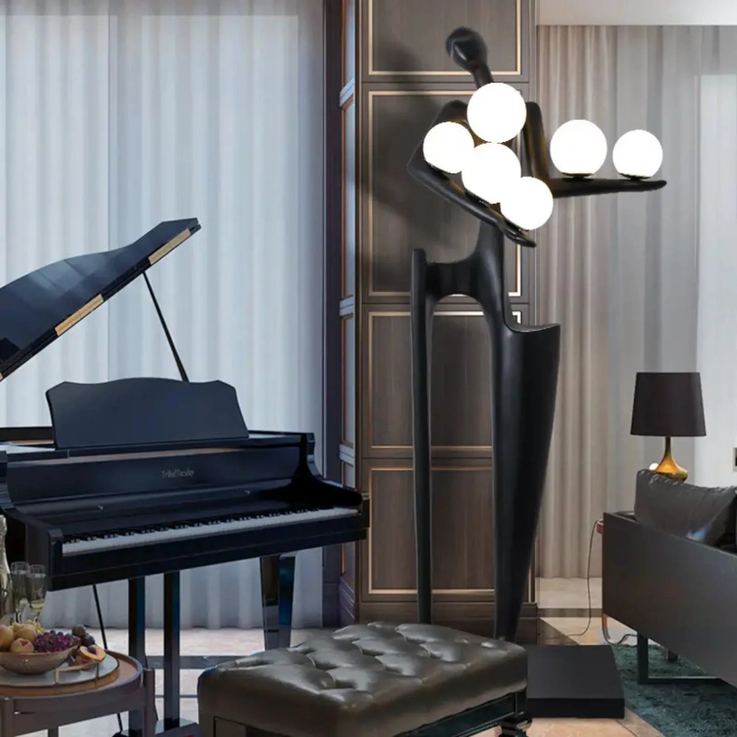 modern figure orb floor lamp with multiple lights