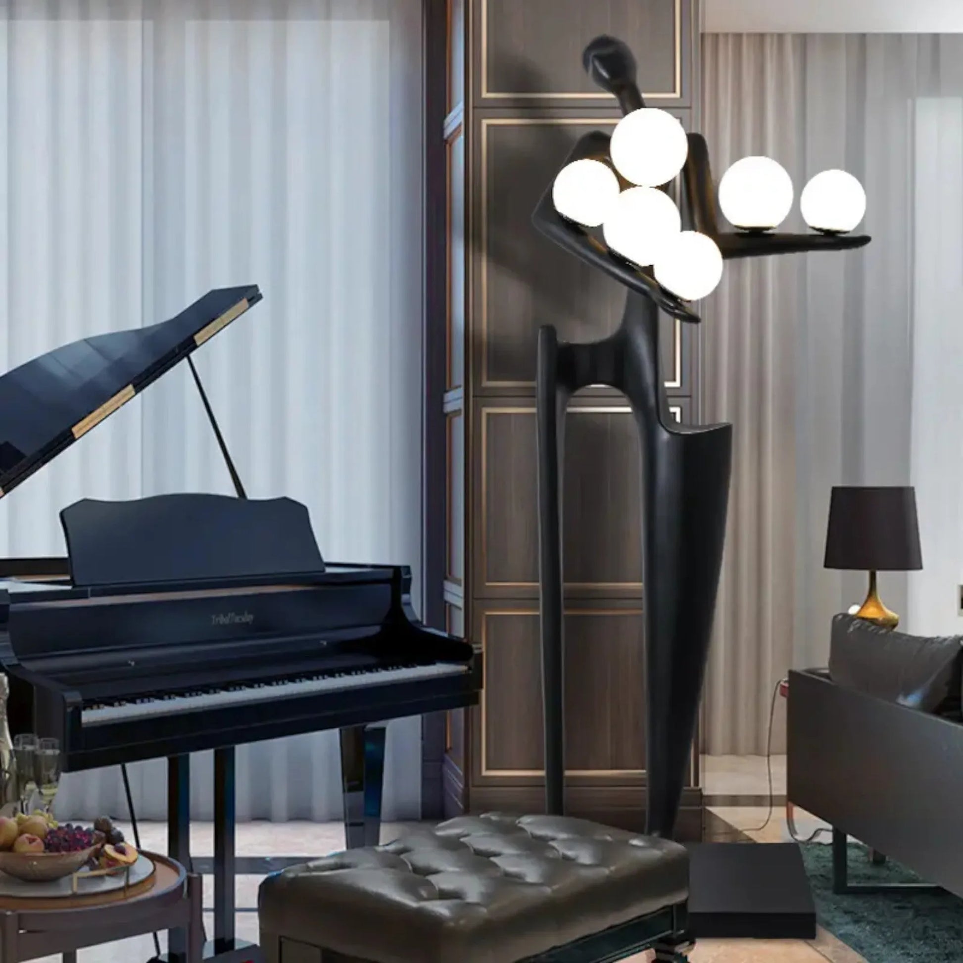 modern figure orb floor lamp with multiple lights