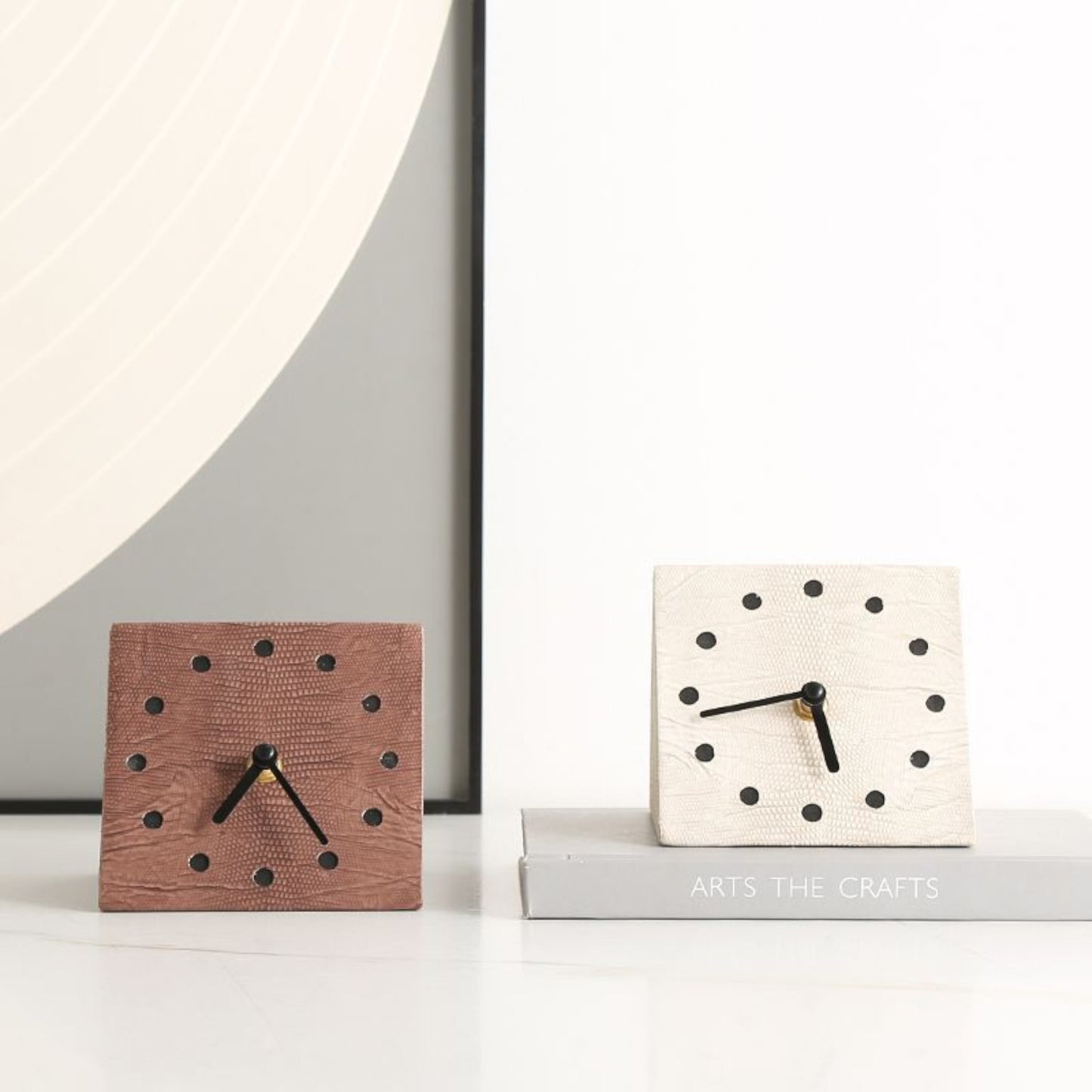 Leather Geo Clock - Brown