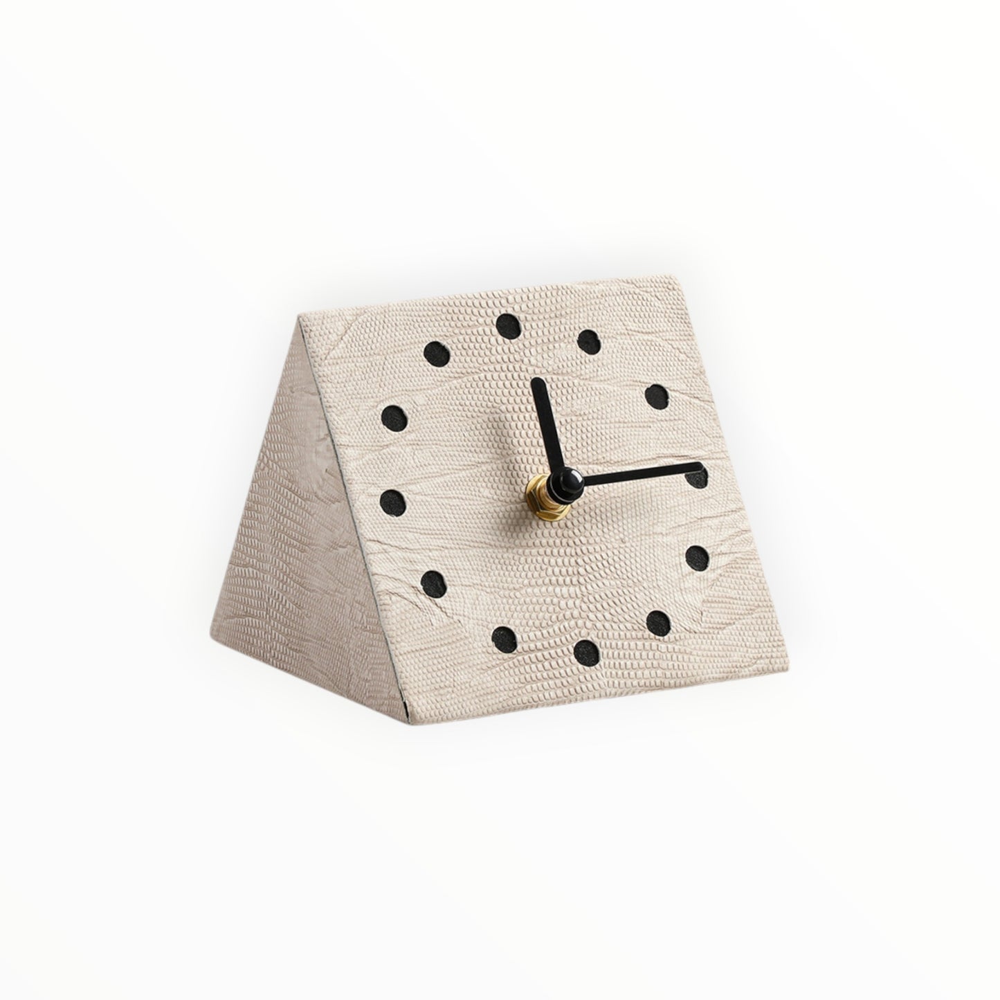 Leather Geo Clock - Creme