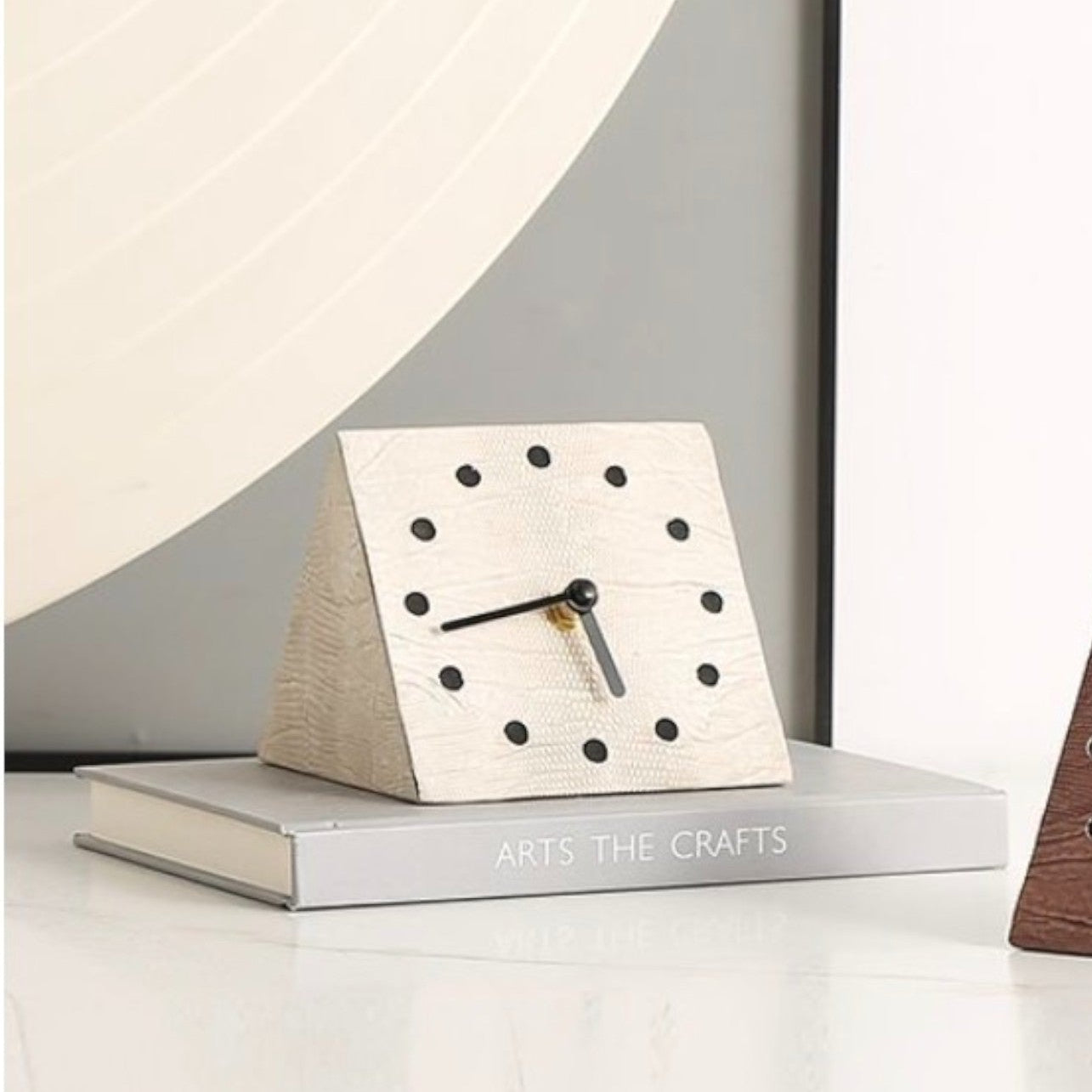 Leather Geo Clock - Brown