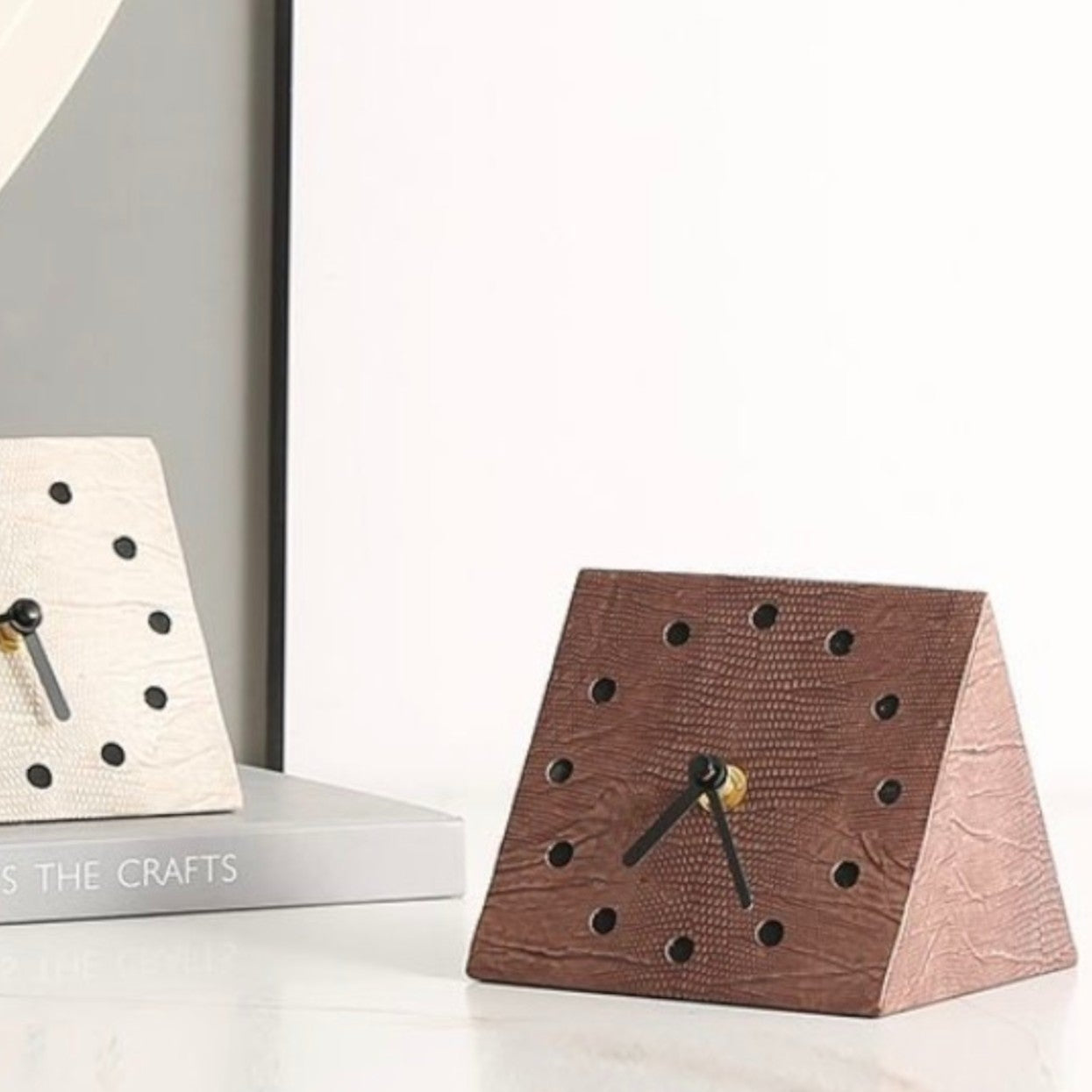 Leather Geo Clock - Brown