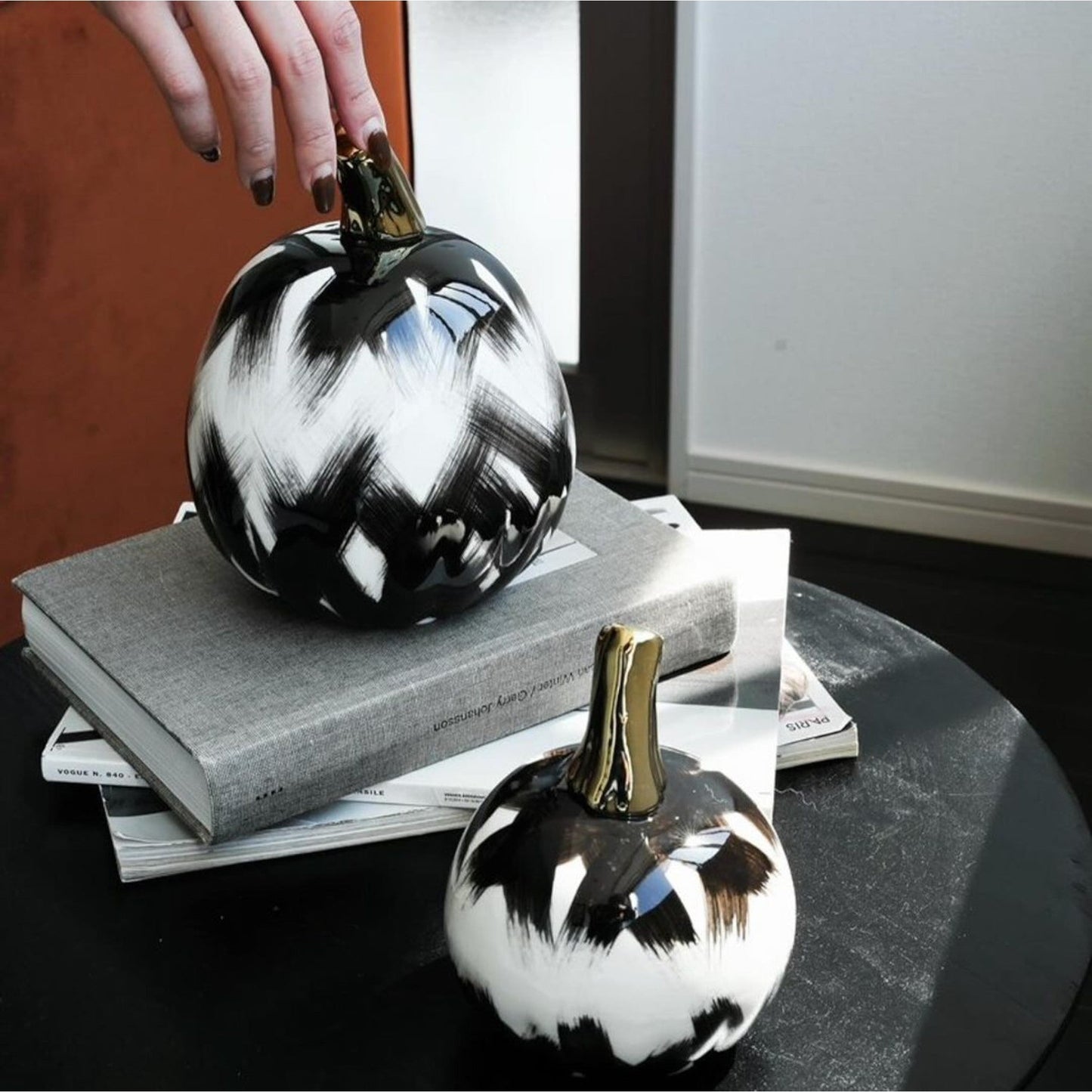 Modern Luxe: Black & Gold Ceramic Pumpkin