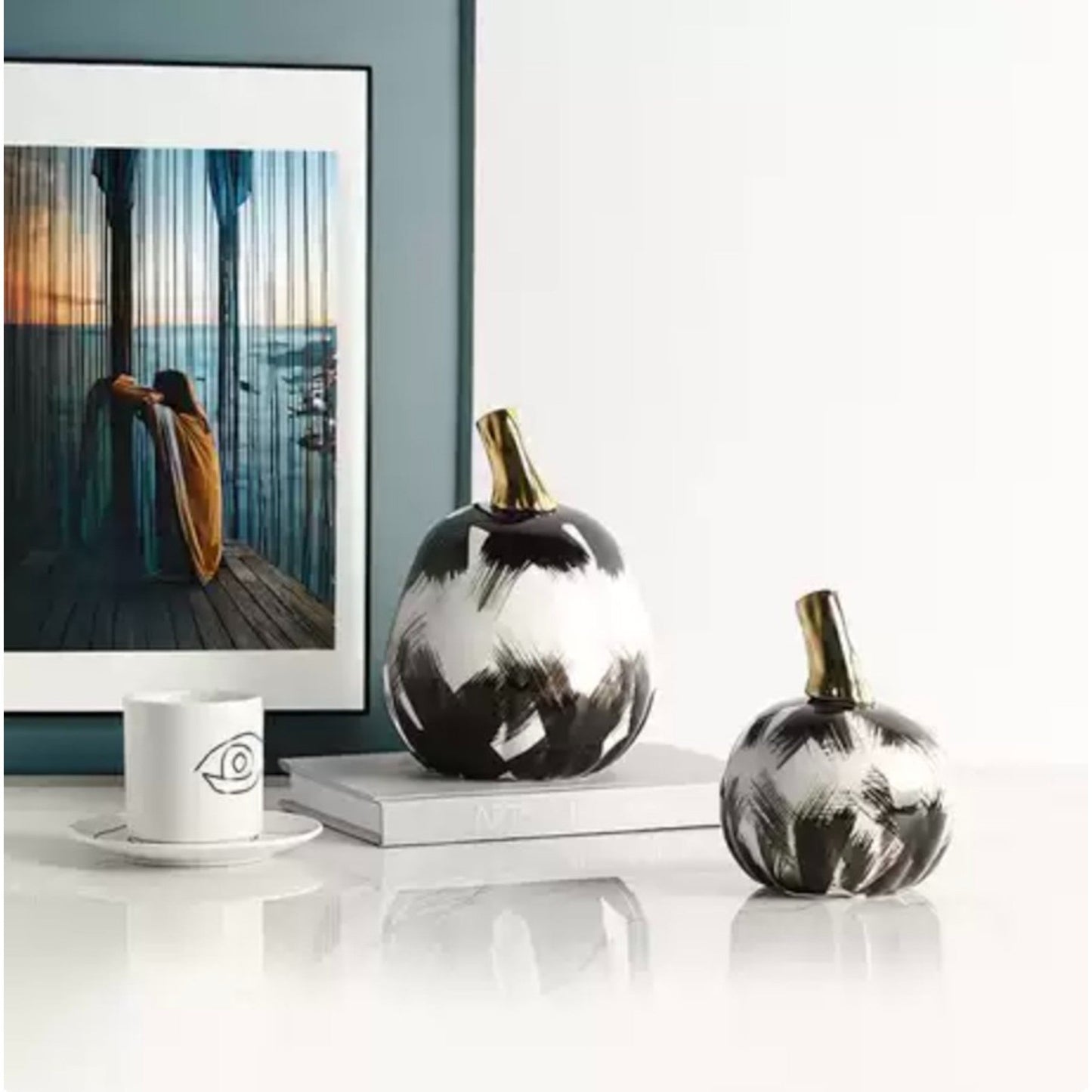 Modern Luxe: Black & Gold Ceramic Pumpkin