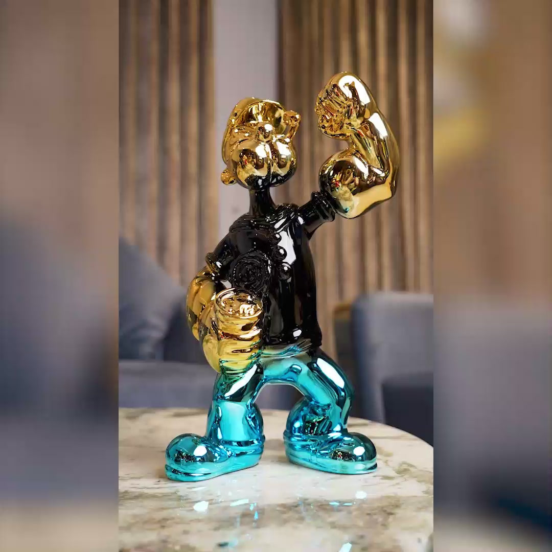 Designer collectible character decor accent crafted with reflective metallic styling for contemporary interior aesthetics