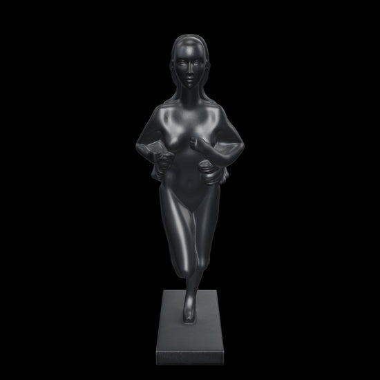 Premium matte black abstract human figurine featuring an illusion of movement and artistic craftsmanship for luxury homes, offices and modern designer interiors.