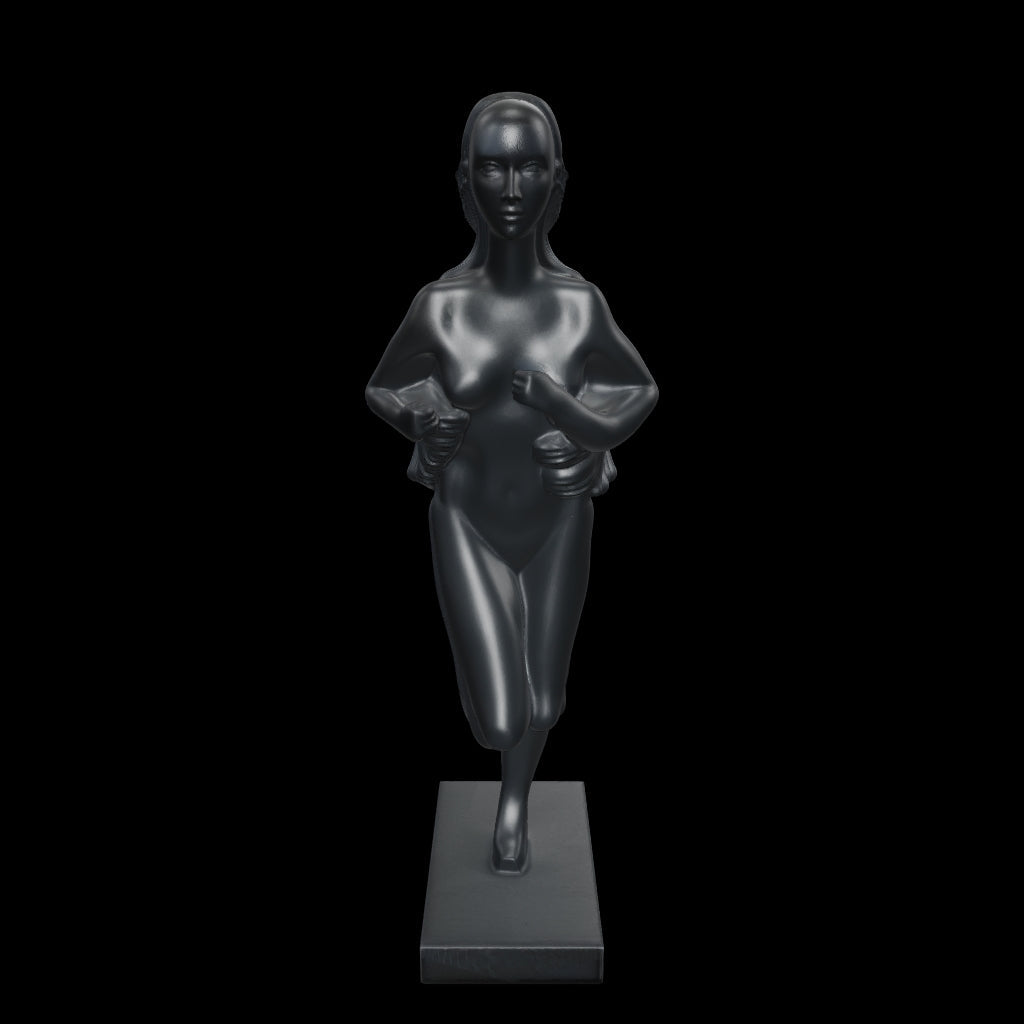 Premium matte black abstract human figurine featuring an illusion of movement and artistic craftsmanship for luxury homes, offices and modern designer interiors.