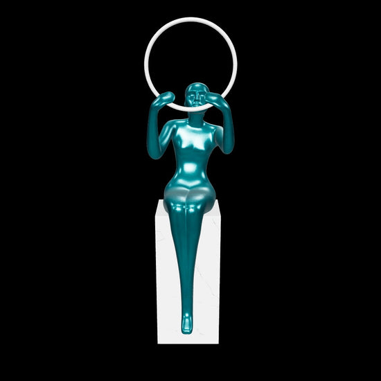 Contemporary abstract figure lamp with illuminated halo ring and decorative artistic styling for luxury modern home decor spaces