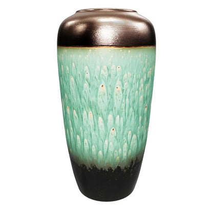 Teal Gold Ceramic Floor Vase